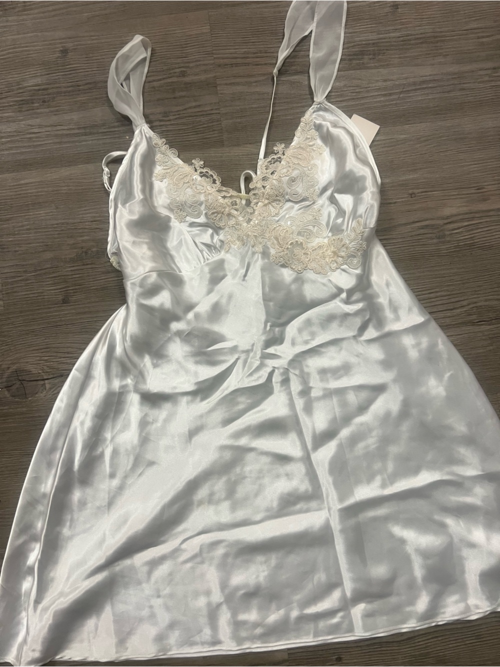 Linea Donatella Ivory Satin Slip Dress with Ivory Lace New with Tags